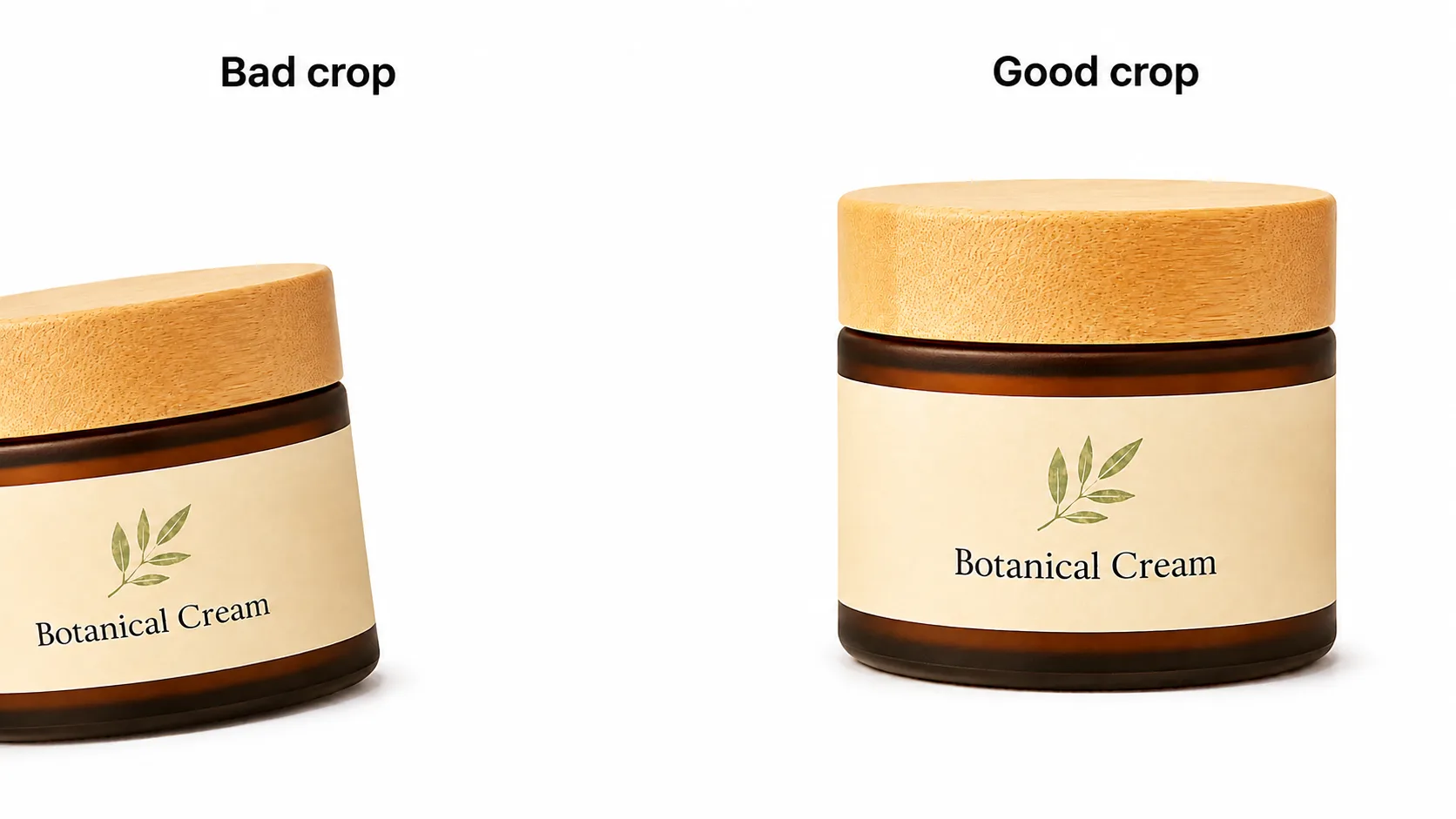 Comparison grid showing good versus bad product cropping